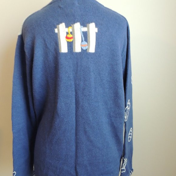 Vintage Quacker Factory Sz M Cardigan Button Down Sweater Lighthouse 90s - Picture 3 of 4